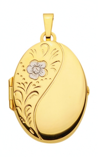 Medaillon oval Blumen 22x28mm 14Kt GOLD