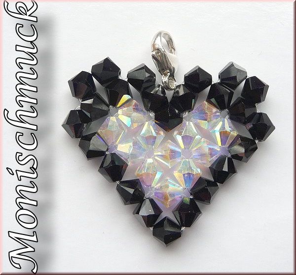 Anhänger 925 Silber Herz mit beads black crystal AB